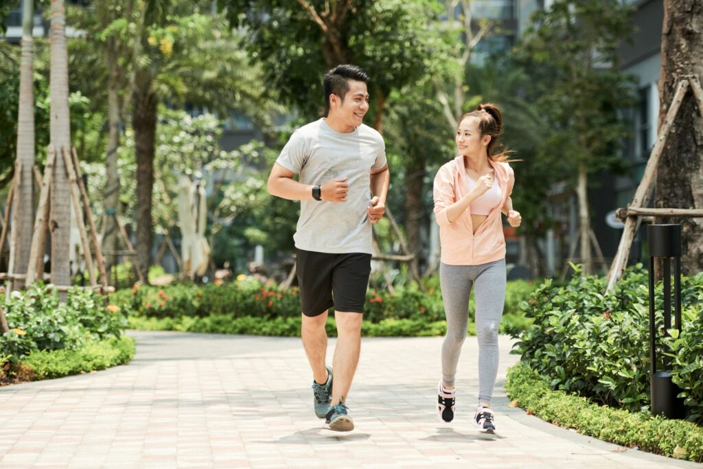 Couple jogging park