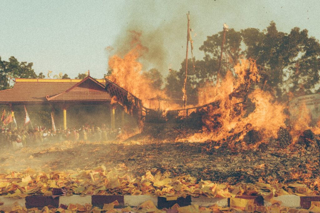 Trees buildings against sky