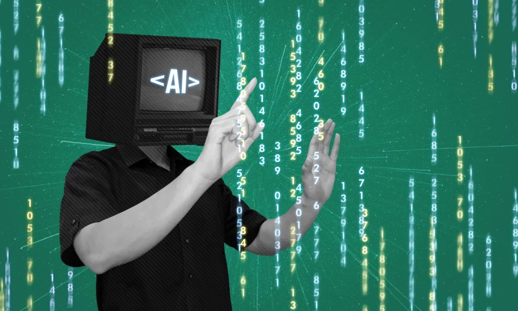 人工智慧與程式碼數據流的科技概念畫面