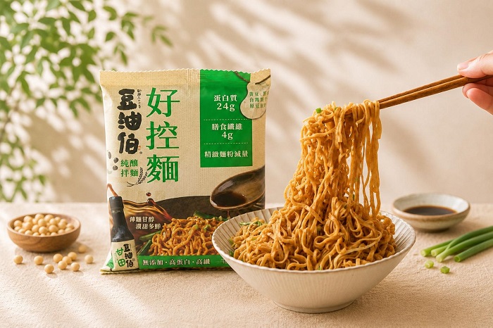 圖說:堅持天然純釀的豆油伯醬油,遇上專注健康平衡的日日好食蛋白麵,成就「一滴純釀、一麵真香」的純粹飲食體驗。(資料來源:日日好食)