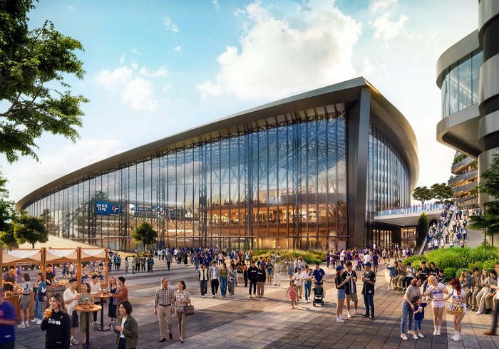臺中超巨蛋將結合商業及休閒機能，打造複合型運動產業園區。（臺中超巨蛋室內模擬圖、中市運動局提供）